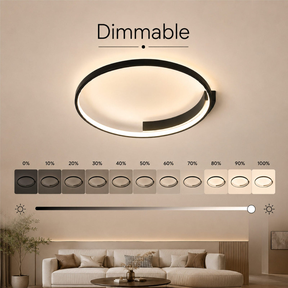 Plafonieră LED dimabilă Ø50 cm, Wi-Fi, cu telecomandă, neagră