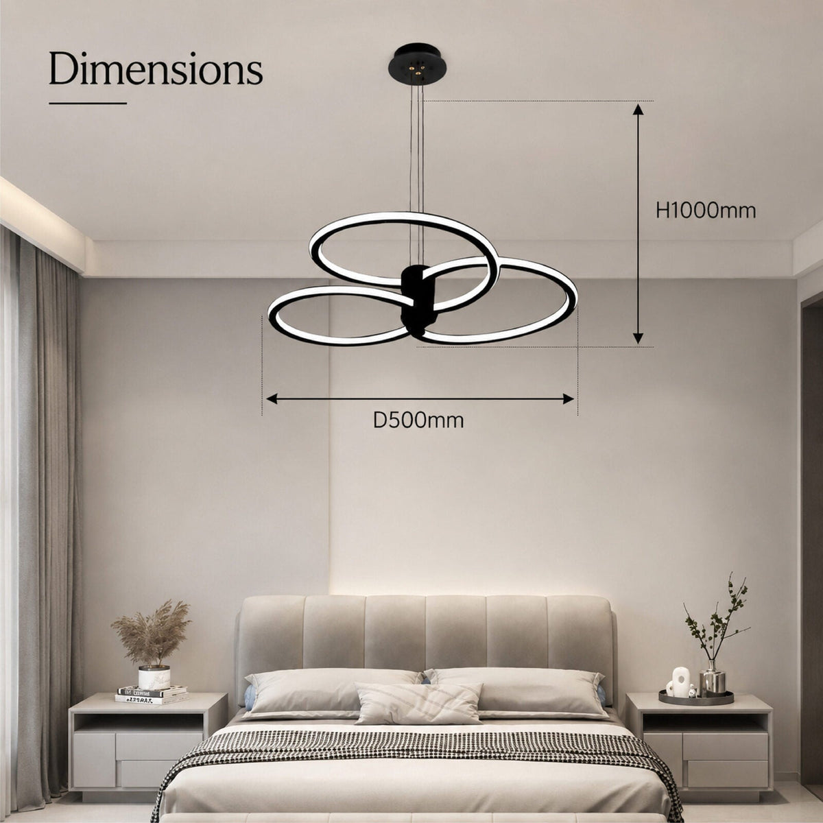Plafonieră LED neagră, 186 W, 9000 lm, dimabilă, Wi-Fi, 3 culori
