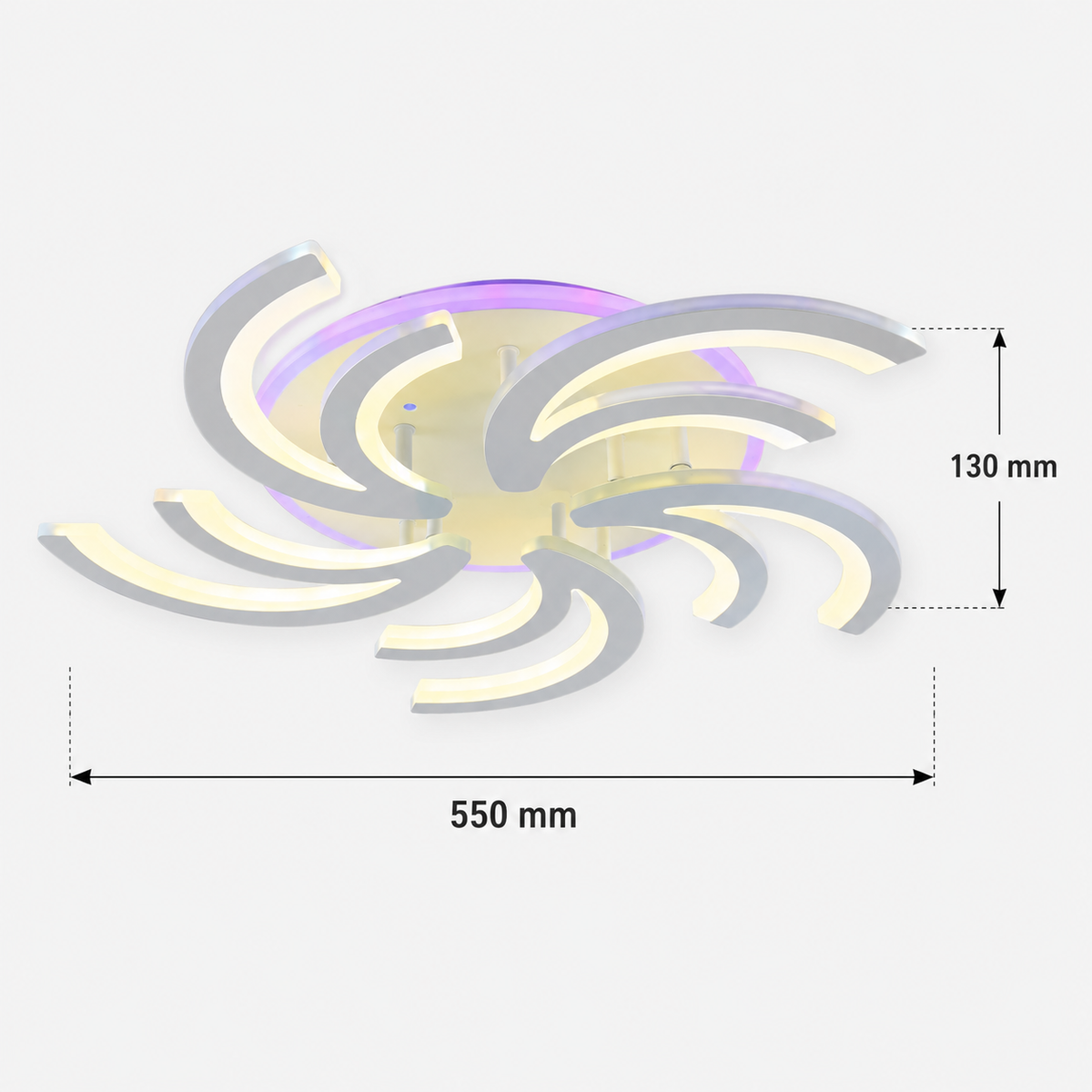Plafonieră LED RGB cu 5 surse, dimabilă, Wi-Fi și telecomandă
