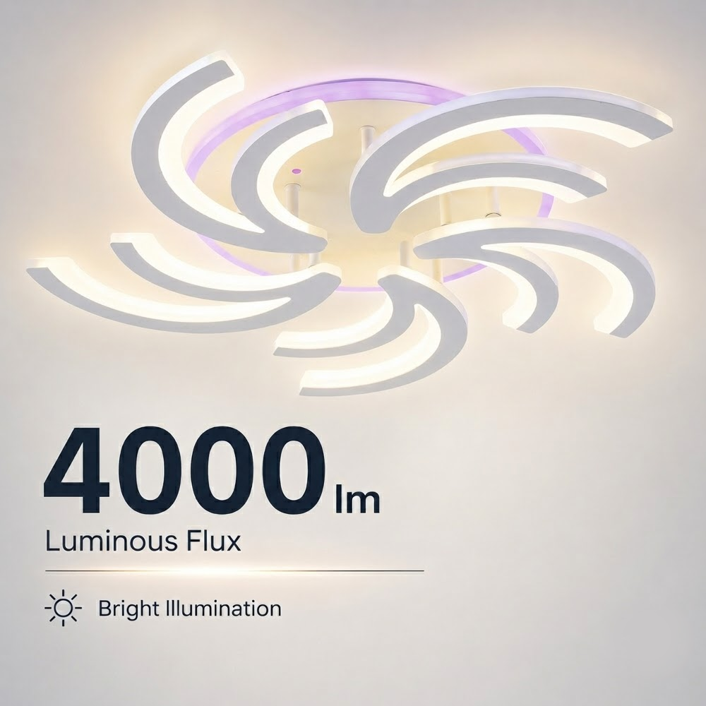 Plafonieră LED RGB cu 5 surse, dimabilă, Wi-Fi și telecomandă