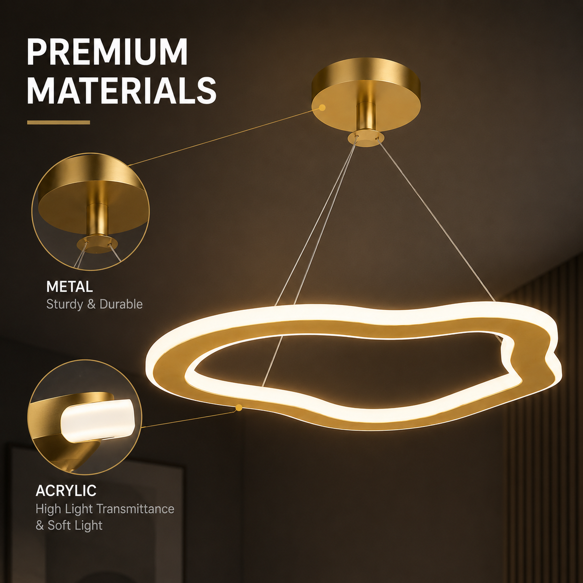 Plafonieră LED aurie 27 W, 1425 lm, 3 temperaturi de culoare