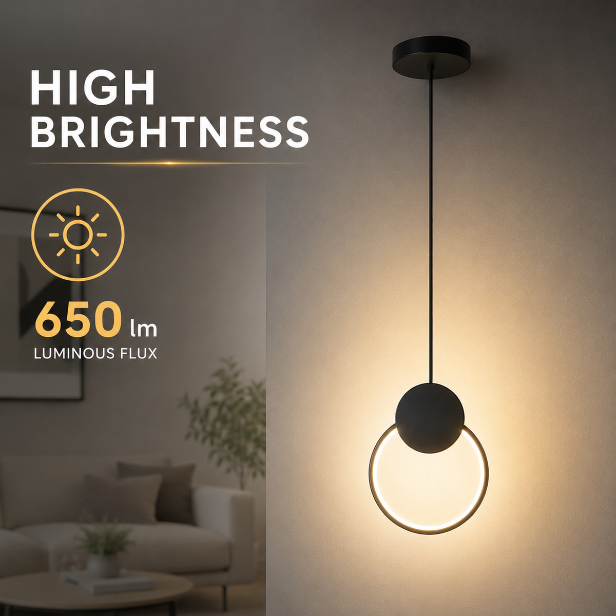 Lustră LED suspendată neagră, 12 W, 650 lm, metal și acril
