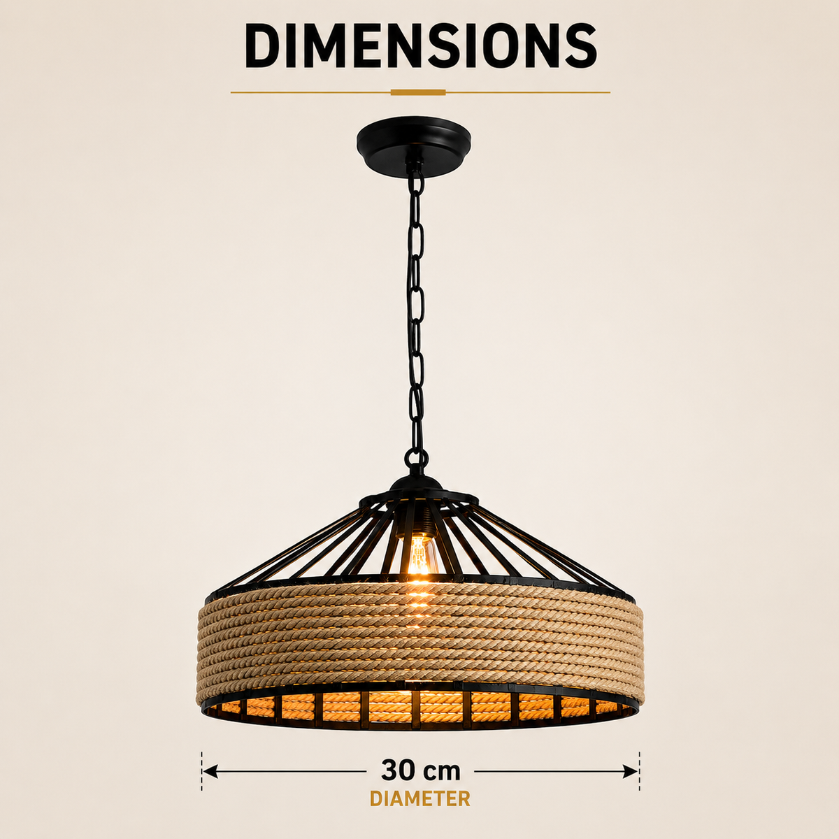 Lustră rustică cu abajur din frânghie, E27, 1 bec, 30 cm, max. 40 W