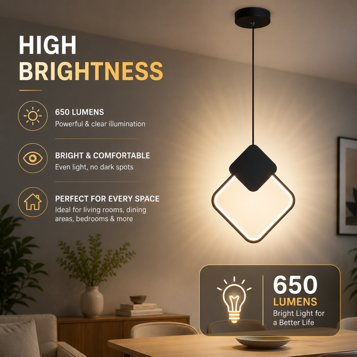 Pendul LED negru, 13 W, 650 lm, 3 culori, Ø22 cm, metal și acril