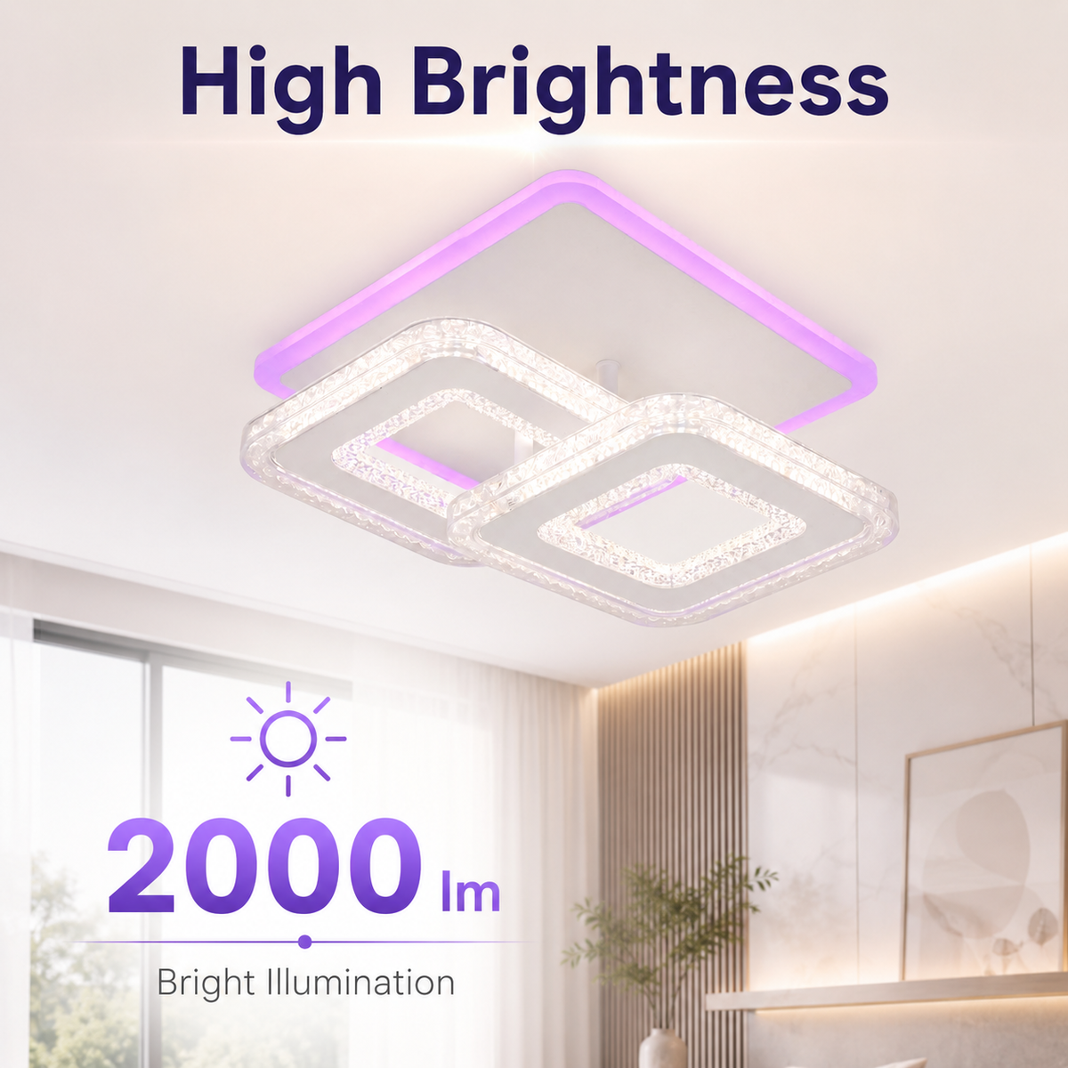 Plafonieră LED RGB 45 W, dimabilă, cu Wi-Fi și telecomandă