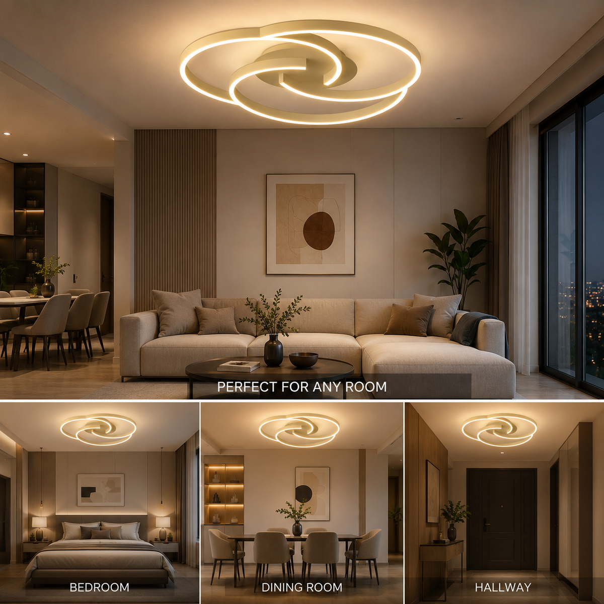 Plafonieră LED aurie, 60 cm, 70 W, dimabilă, cu Wi-Fi și telecomandă