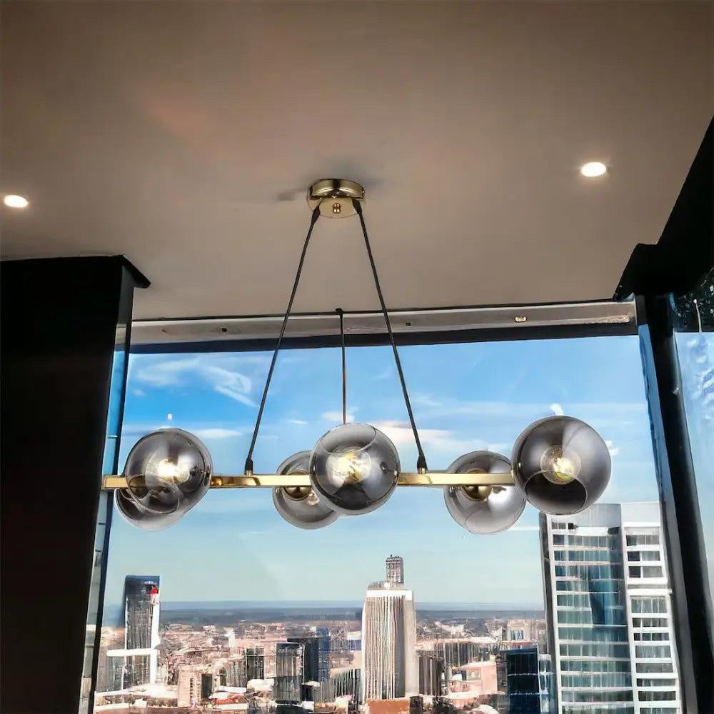 Lustră metalică aurie cu 6 socluri E27, 58 x 36 x 68 cm