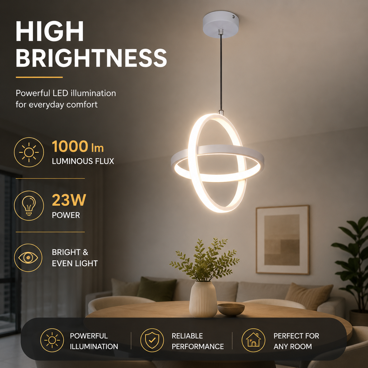 Plafonieră LED rotundă cu 2 inele, 23 W, lumină caldă, neutră sau rece