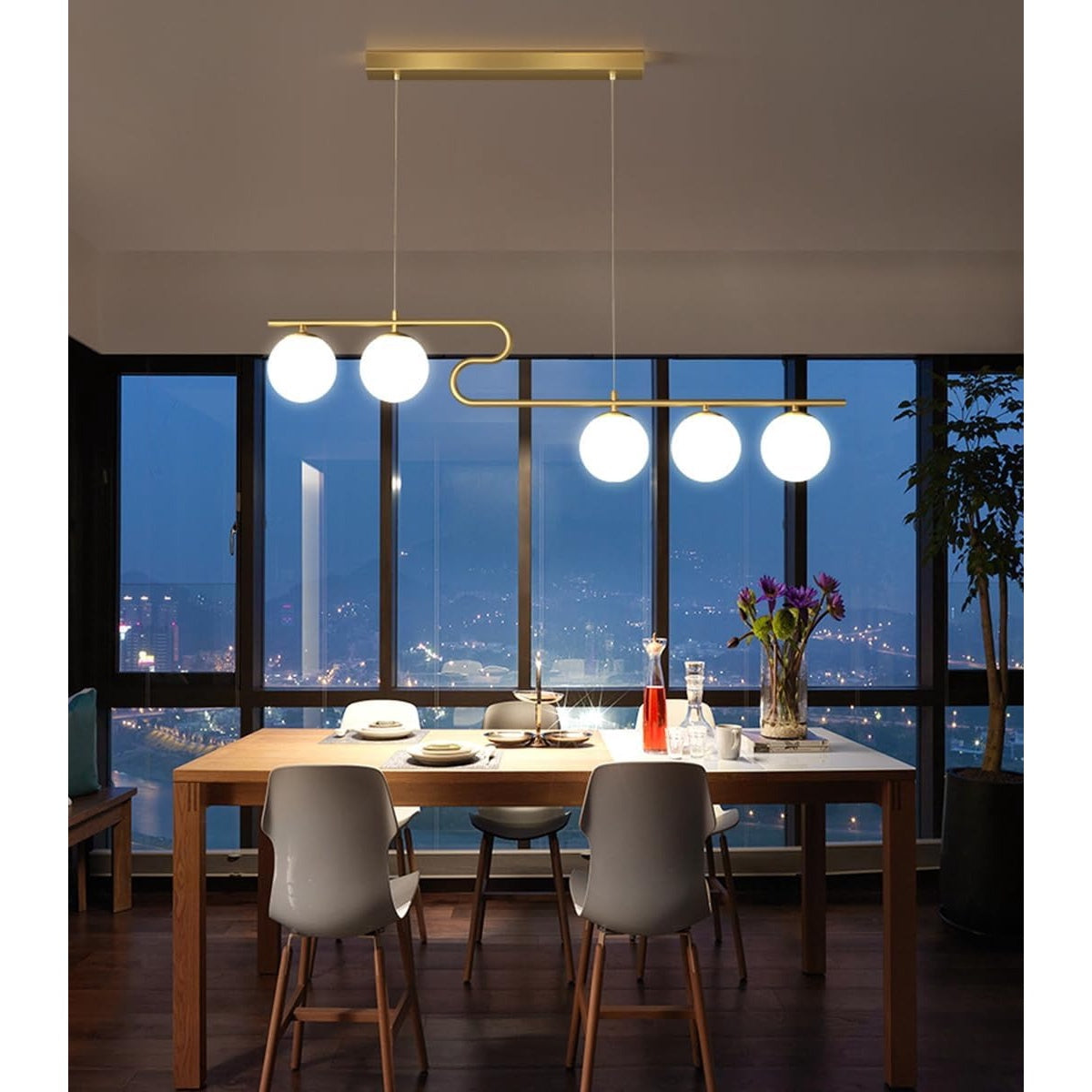 Pendul LED auriu cu 5 surse de lumină și 3 culori selectabile