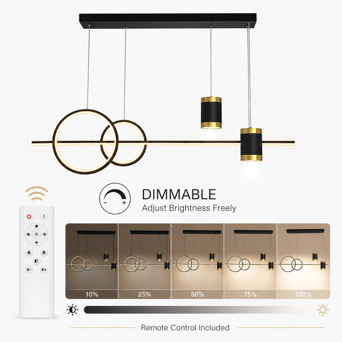 Aplica LED neagră cu efect cer înstelat, telecomandă, dimabilă, 100 cm
