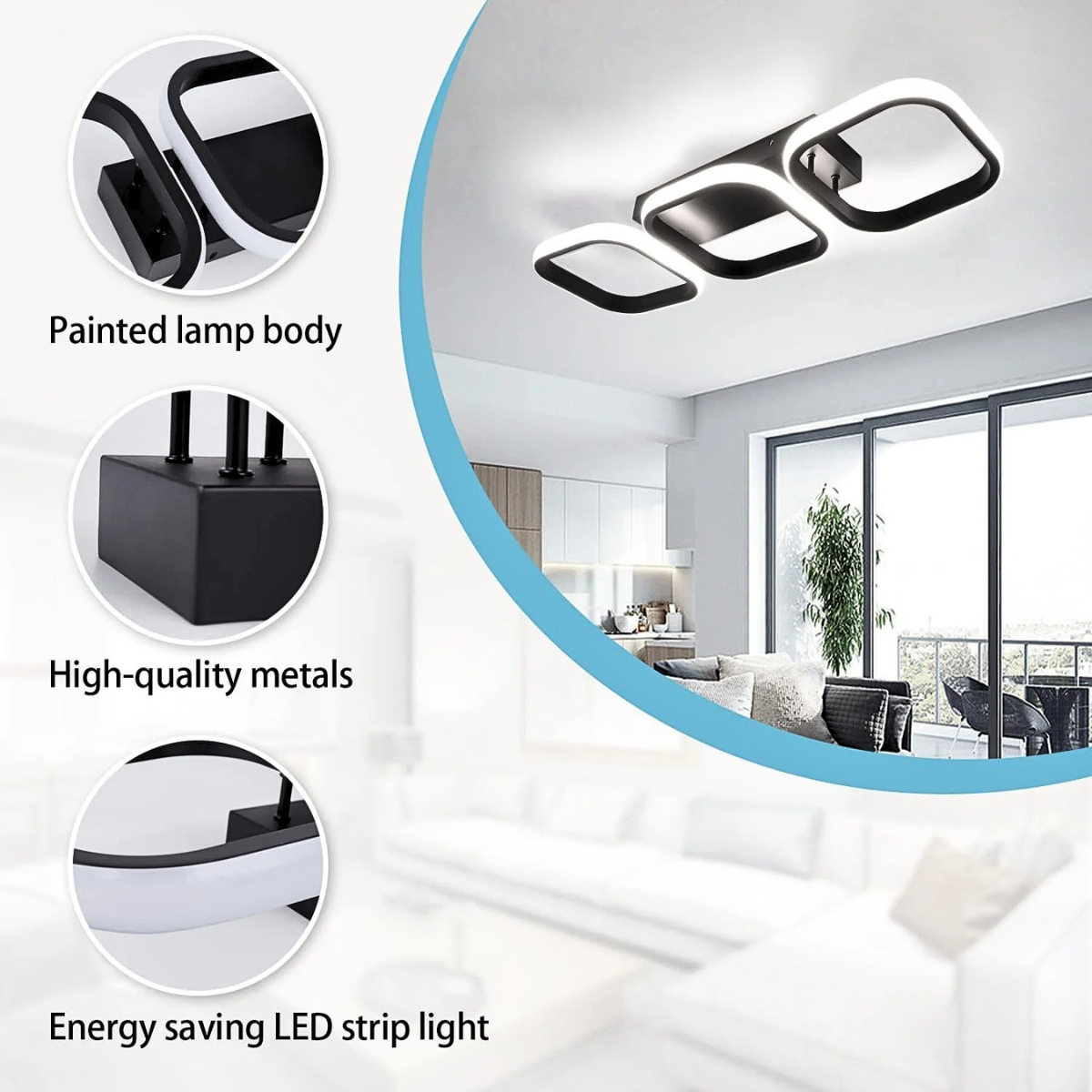 Plafonieră LED albă, 72 W, dimabilă, 3 temperaturi de culoare, 67 × 20 cm