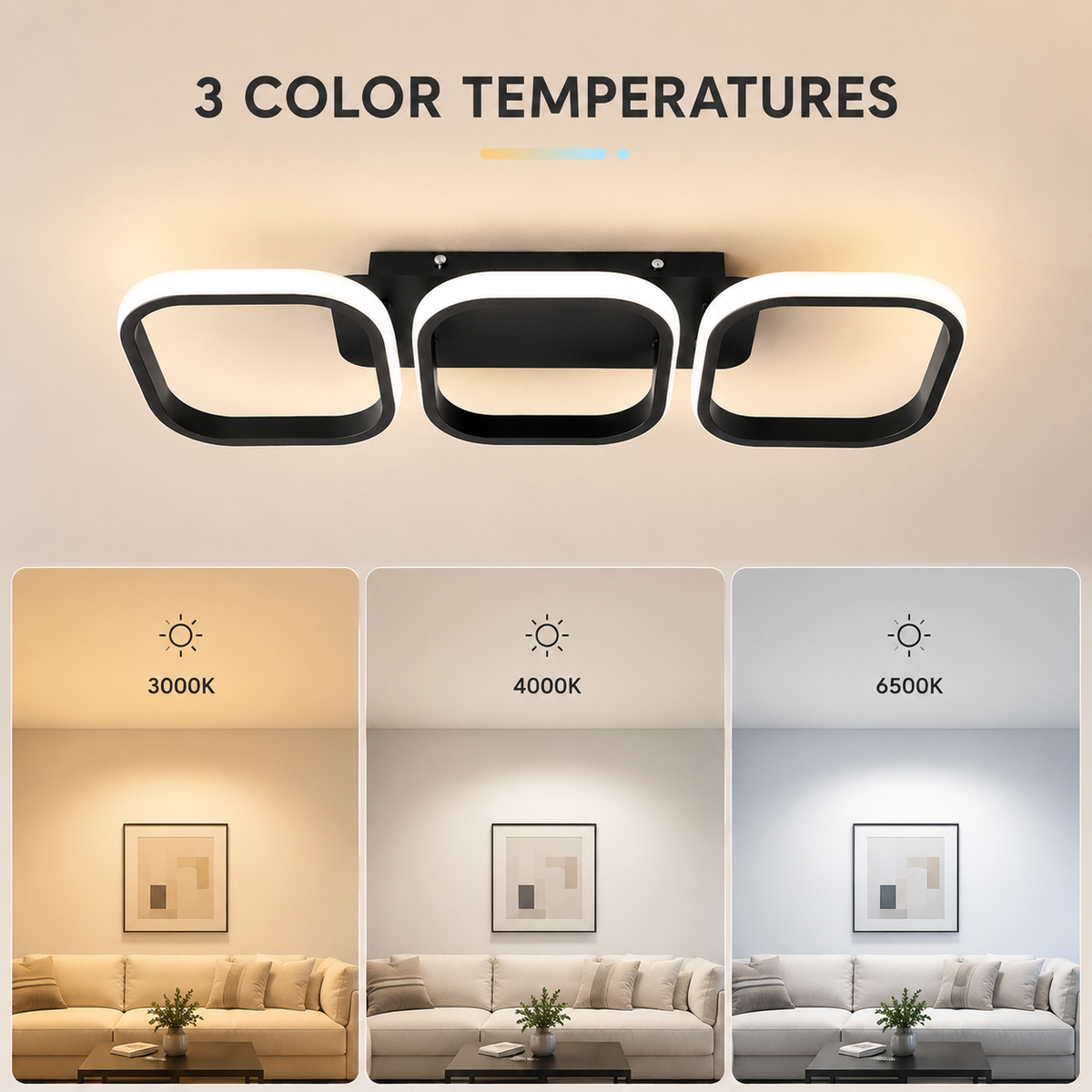 Plafonieră LED albă, 72 W, dimabilă, 3 temperaturi de culoare, 67 × 20 cm