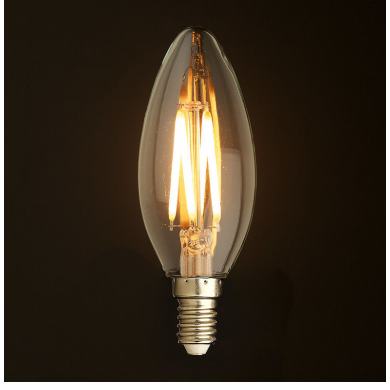 Bec LED filament E14 C35, 4 W, 400 lm, 2700 K, lumină caldă