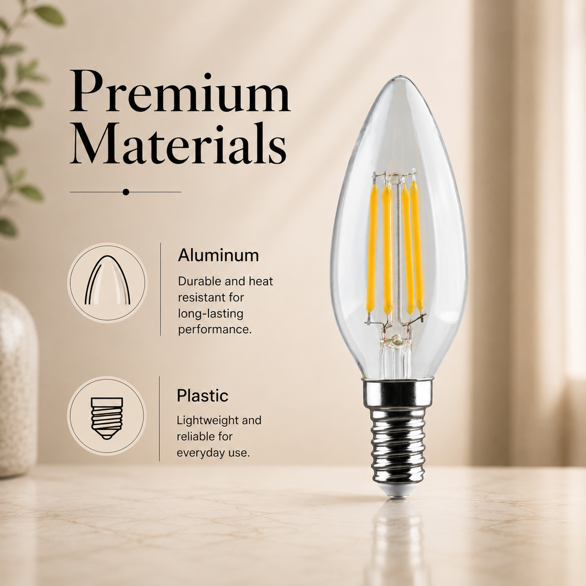 Bec LED filament E14 C35, 4 W, 400 lm, 2700 K, lumină caldă