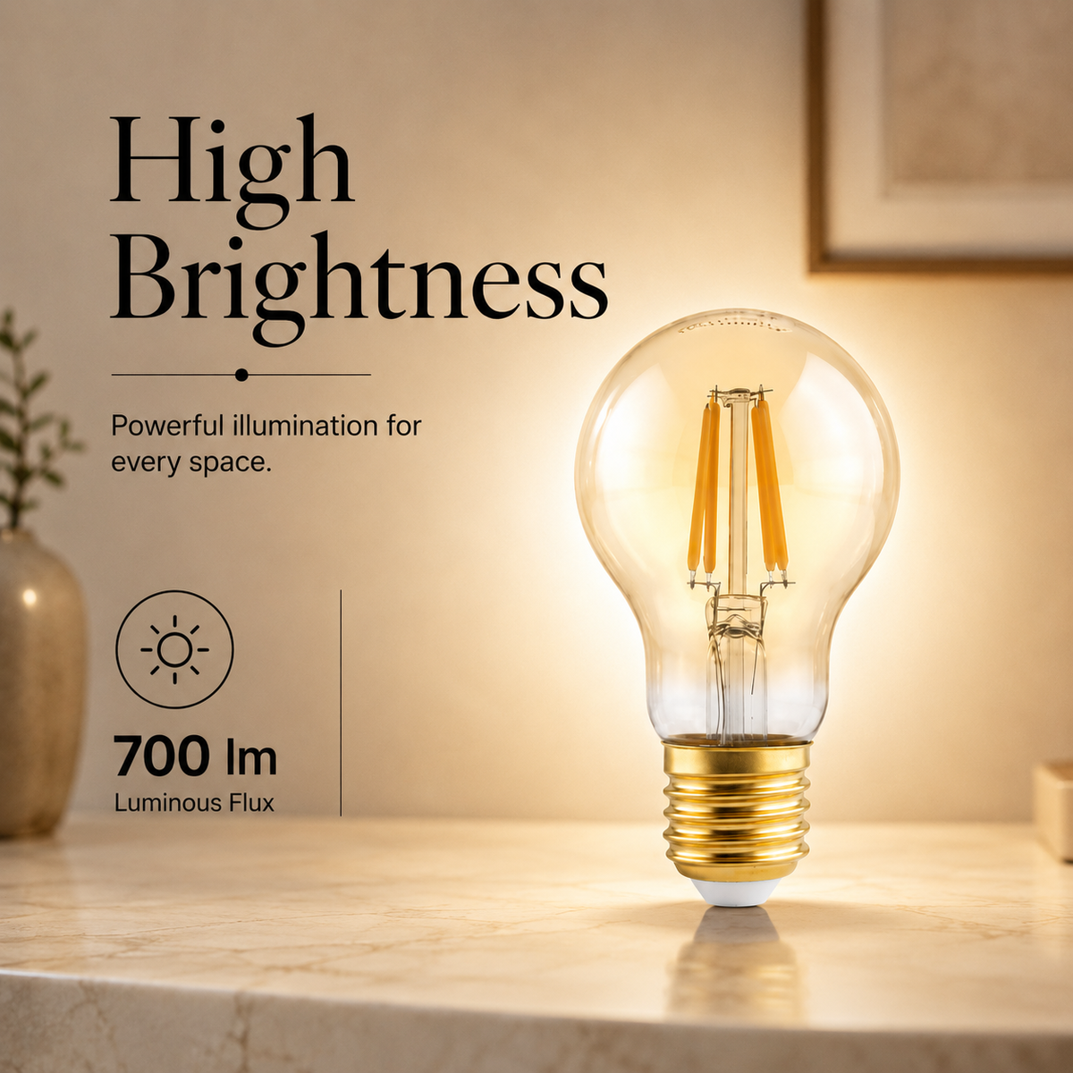Bec LED cu filament A60, 7 W, E27, 2200 K, sticlă fumurie, 700 lm