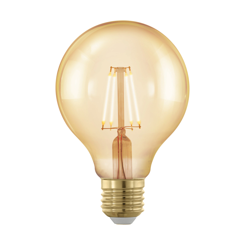 Bec LED cu filament E27 G80, 6,5 W, 2200 K, lumină albă caldă