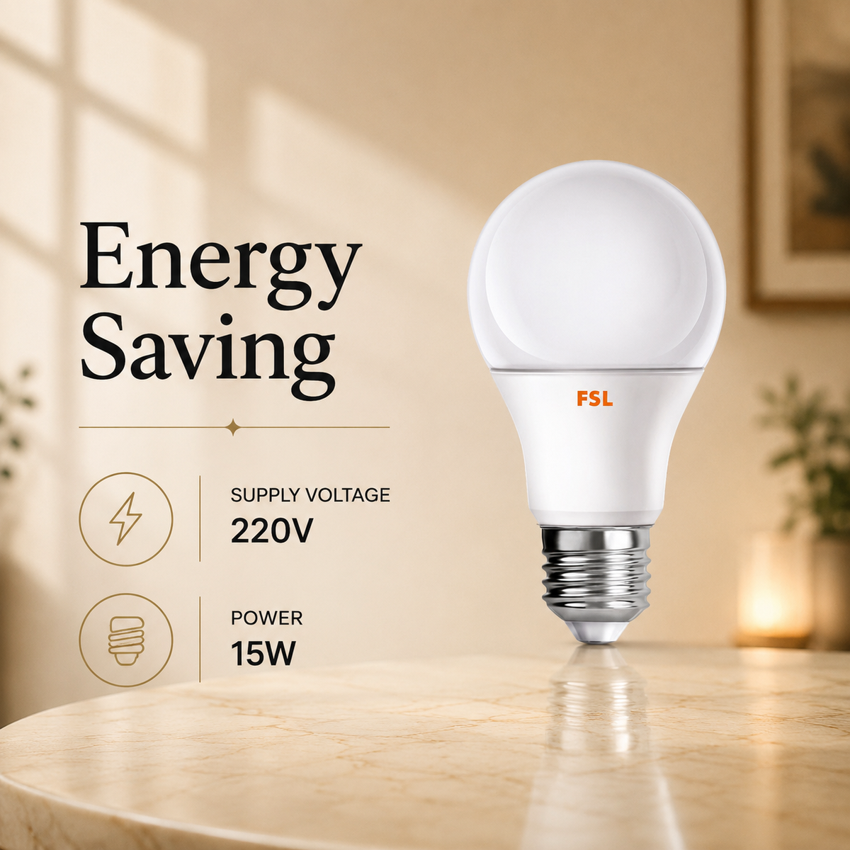 Bec LED E27 A60, 15 W, lumină caldă 3000 K, 220 V