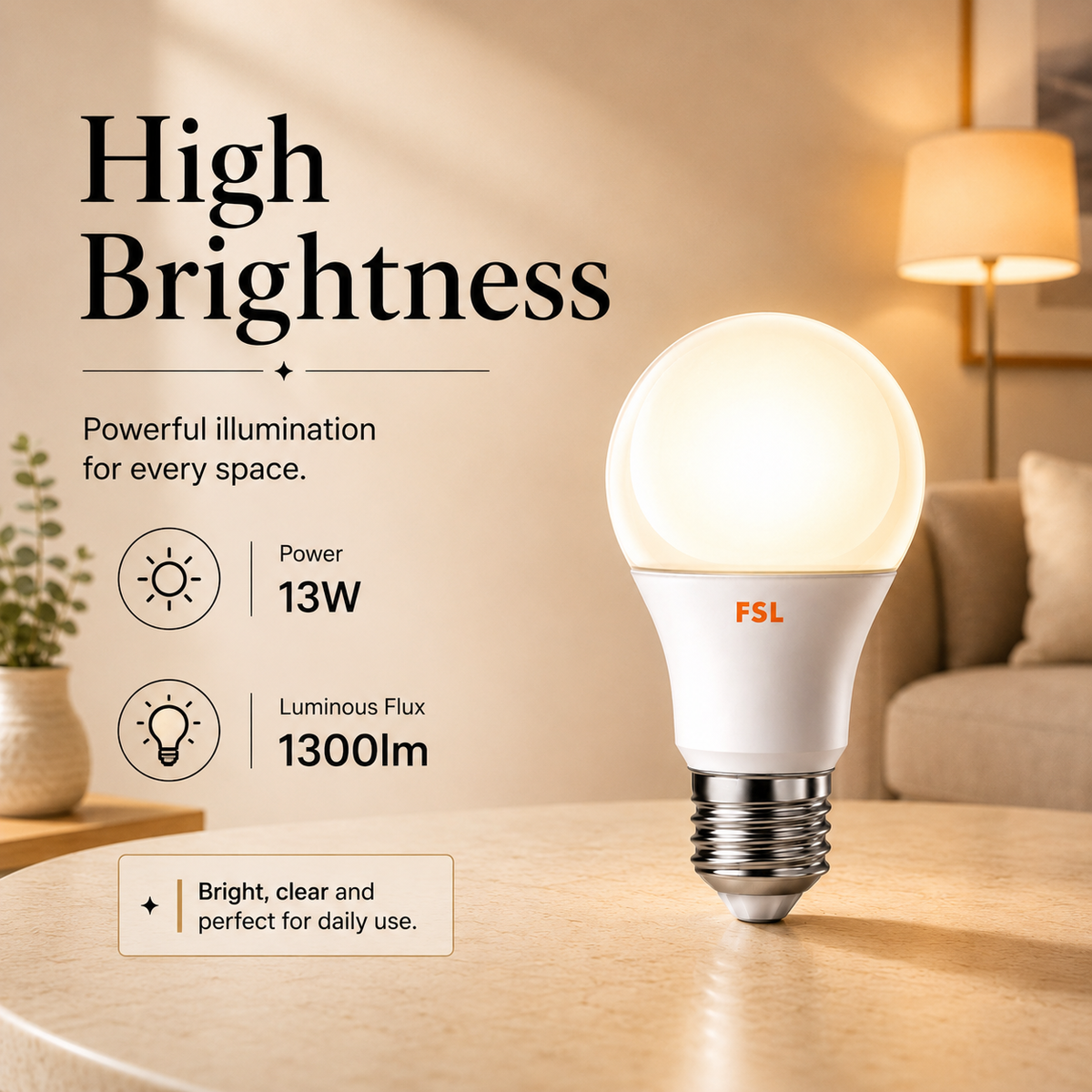 Bec LED E27 A70, 13 W, 1300 lm, lumină albă caldă 3000 K