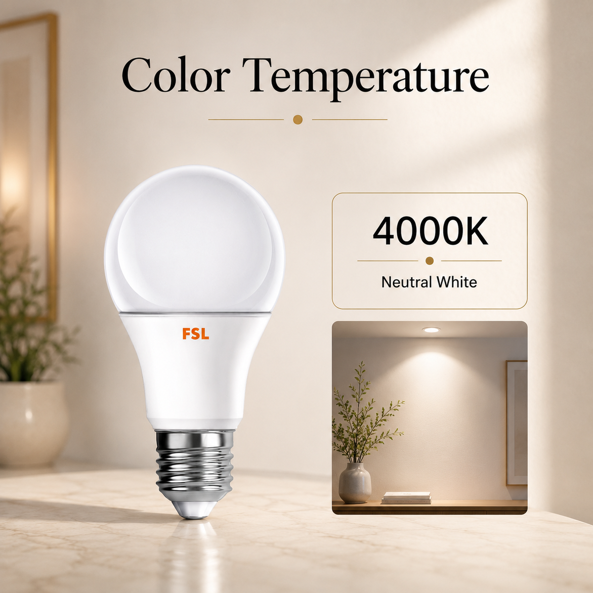 Bec LED E27 A60, 12 W, 4000 K, lumină albă neutră