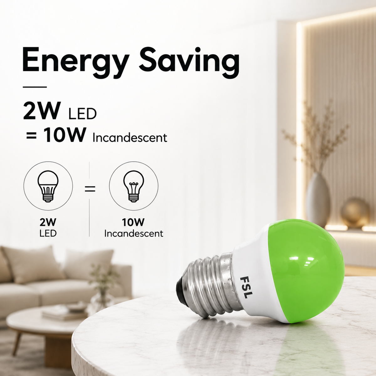 FSL Bec LED G45, E27, 2 W, 180 lm, verde