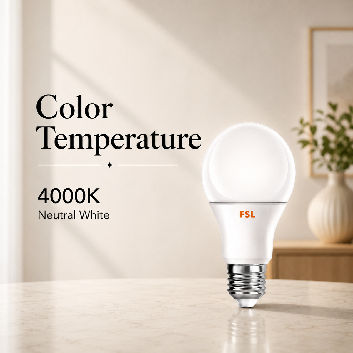 Bec LED E27 A60, 5 W, lumină albă neutră, 4000 K