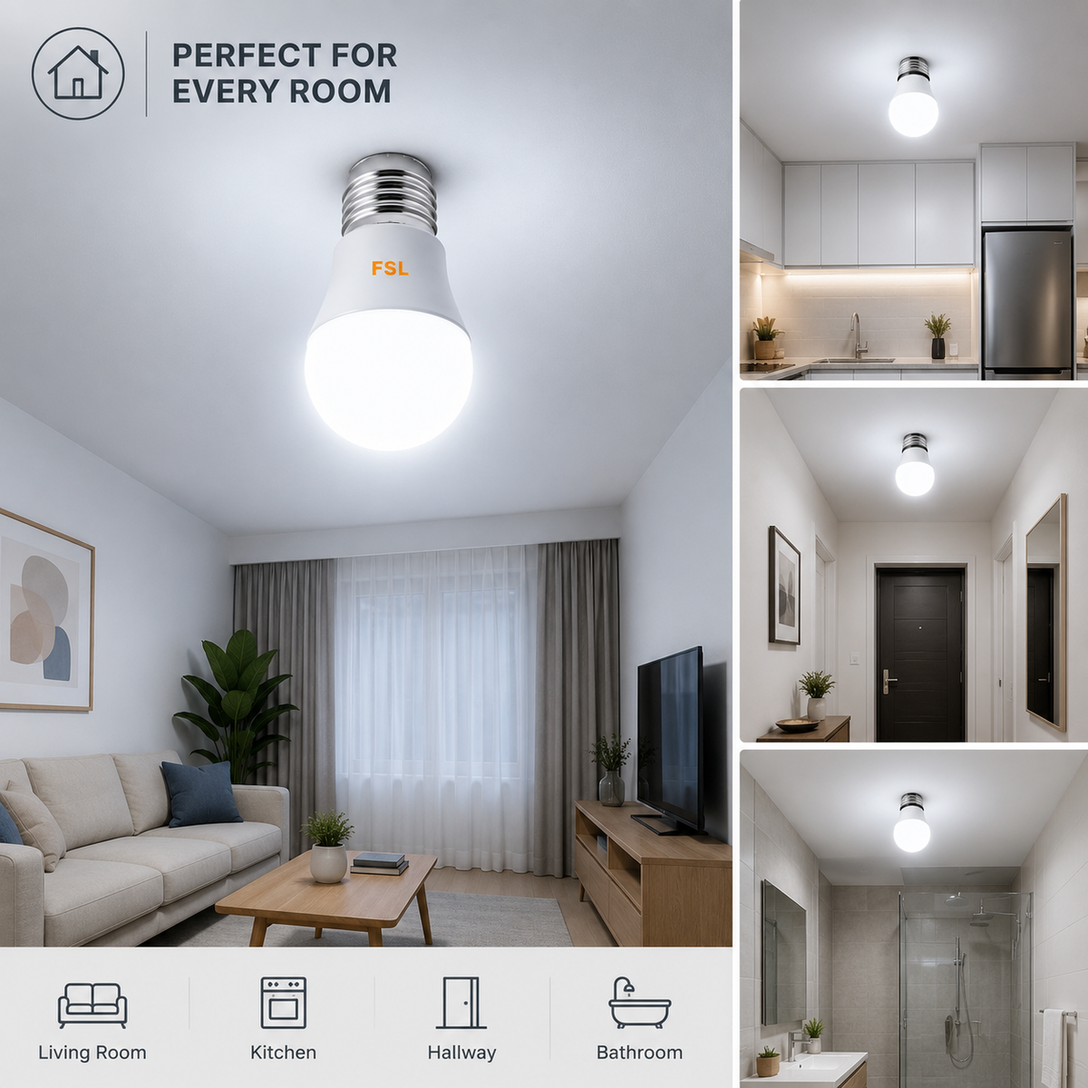 Bec LED E27 G45, 5,5 W, 6500 K, lumină alb rece