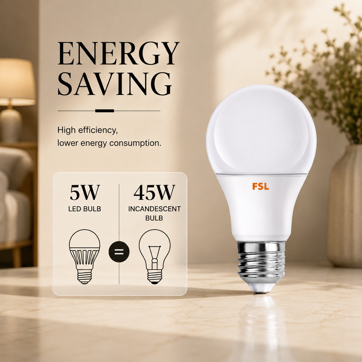 Bec LED A60 E27, 5 W, 3000 K, 400 lm, echivalent 45 W