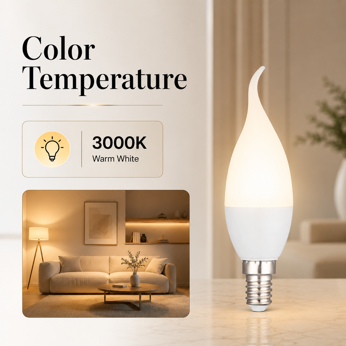 Bec LED E14, 3 W, 750 lm, lumină caldă, echivalent 15 W