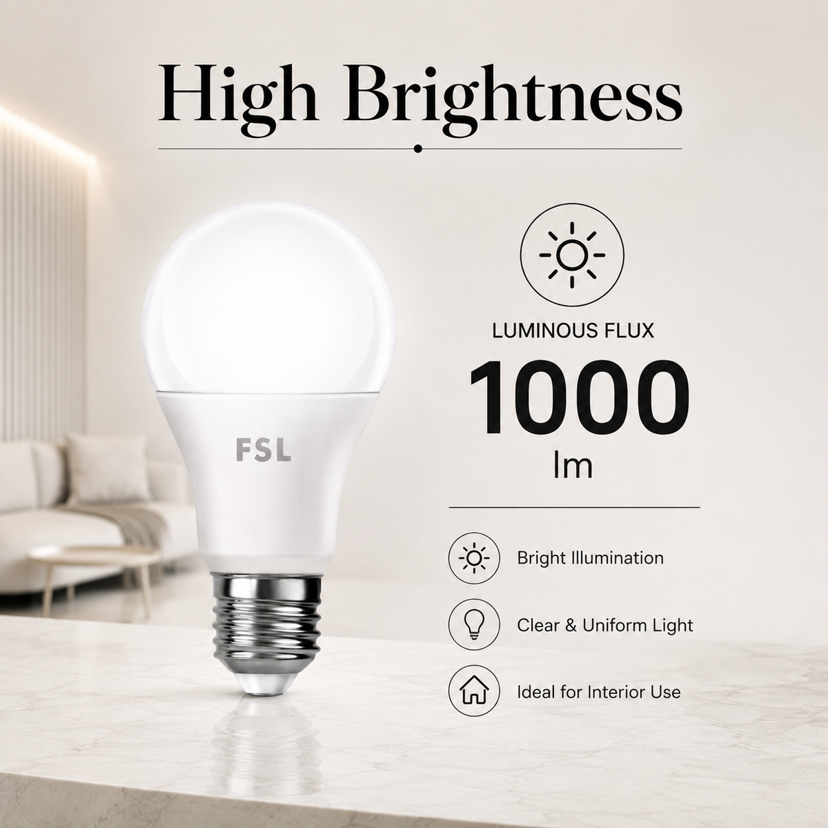 Bec LED E27 10W cu senzor radar, 6500K, 1000 lm