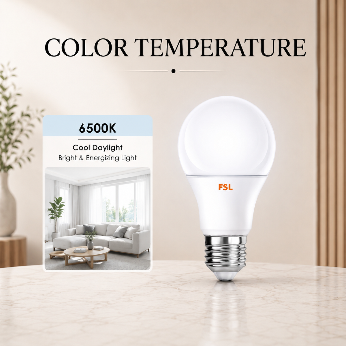 Bec LED FSL A60, E27, 15 W, lumină rece 6500 K