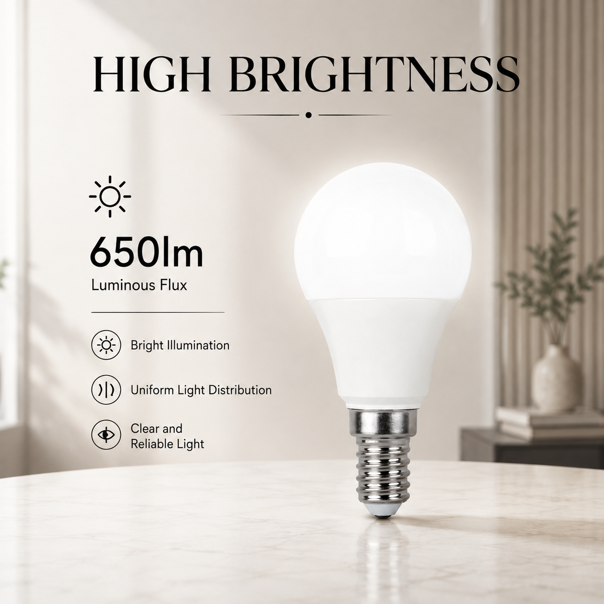 Bec LED E14 G45, 7,5 W, 650 lm, 6500 K, lumină rece