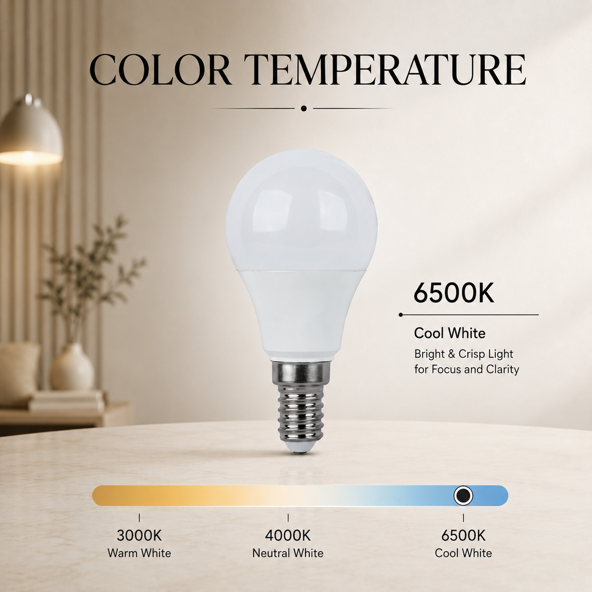 Bec LED E14 G45, 7,5 W, 650 lm, 6500 K, lumină rece