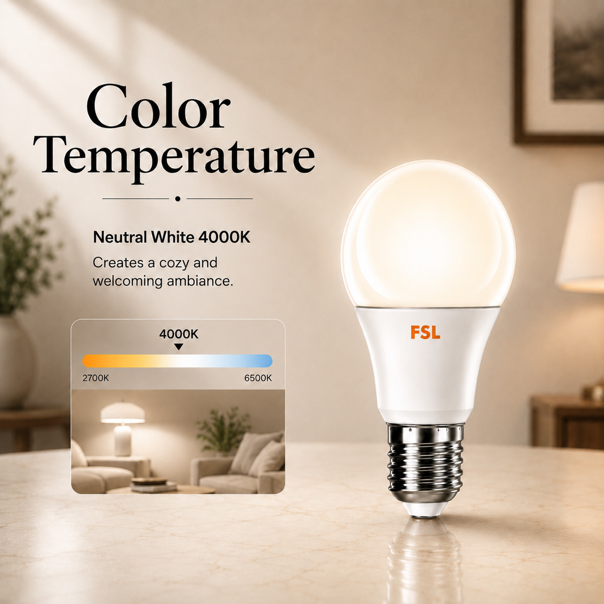 Bec LED A60 E27, 15 W, 4000 K, 1250 lm, lumină neutră