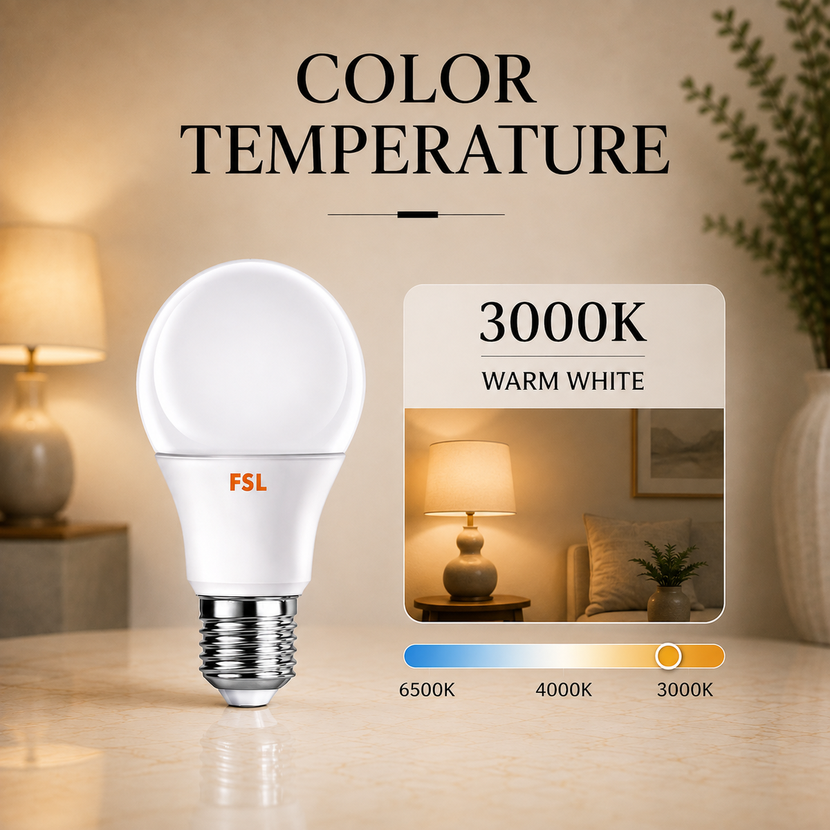 Bec LED E27 A60, 9 W, 3000 K, lumină albă caldă