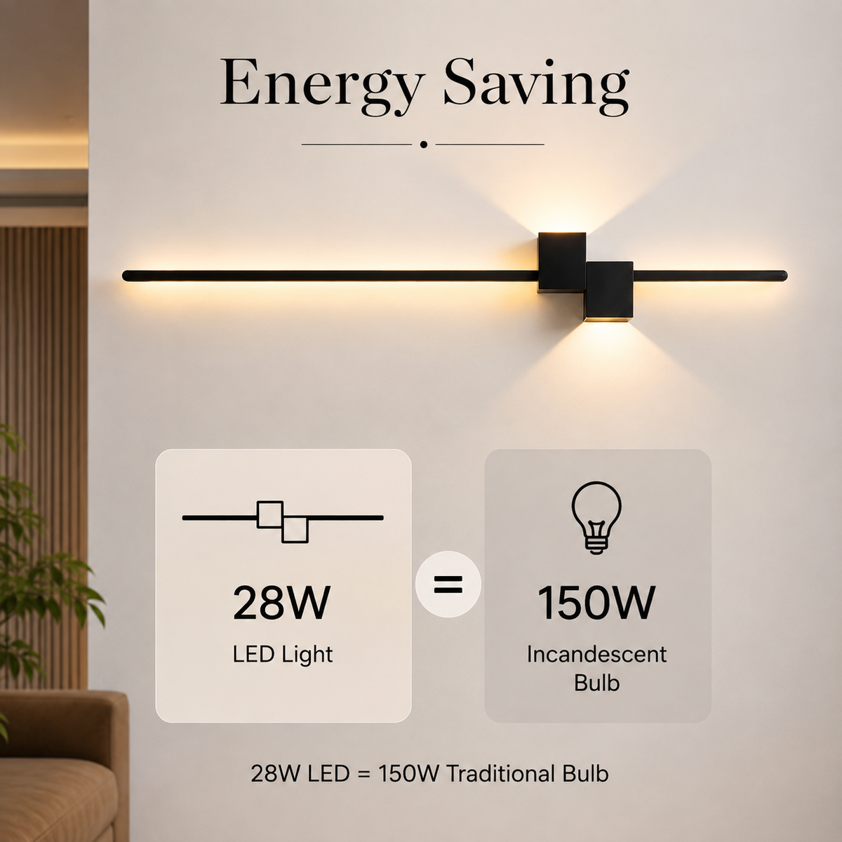 Aplică LED de perete neagră, 80 cm, 28 W, 1500 lm, 3 culori de lumină