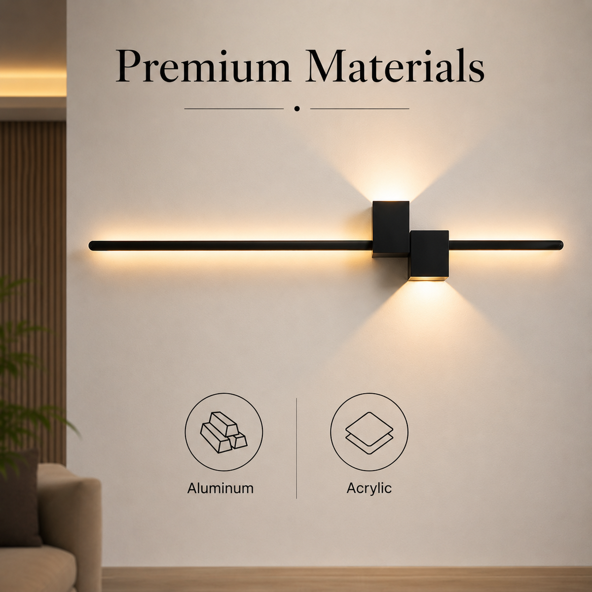 Aplică LED de perete neagră, 80 cm, 28 W, 1500 lm, 3 culori de lumină
