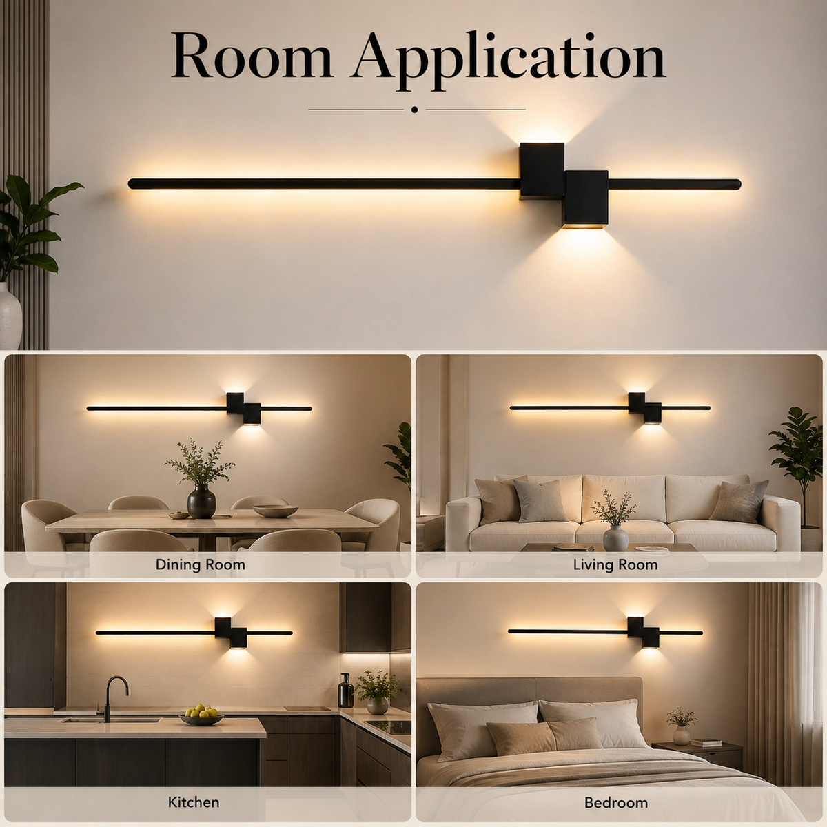 Aplică LED de perete neagră, 80 cm, 28 W, 1500 lm, 3 culori de lumină