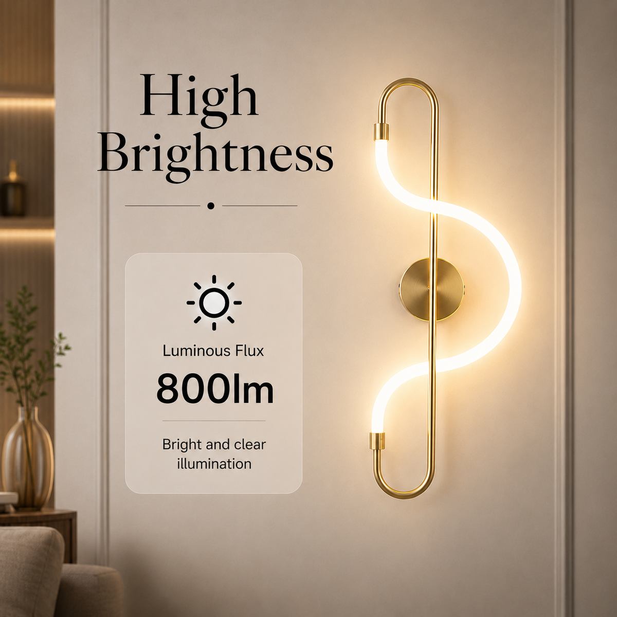 Aplică LED de perete aurie, 16 W, 800 lm, 3 culori, înălțime 56 cm