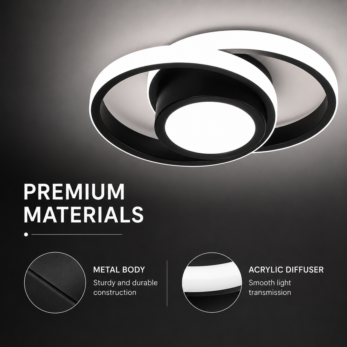 Pendul LED negru cu telecomandă și 3 temperaturi de culoare