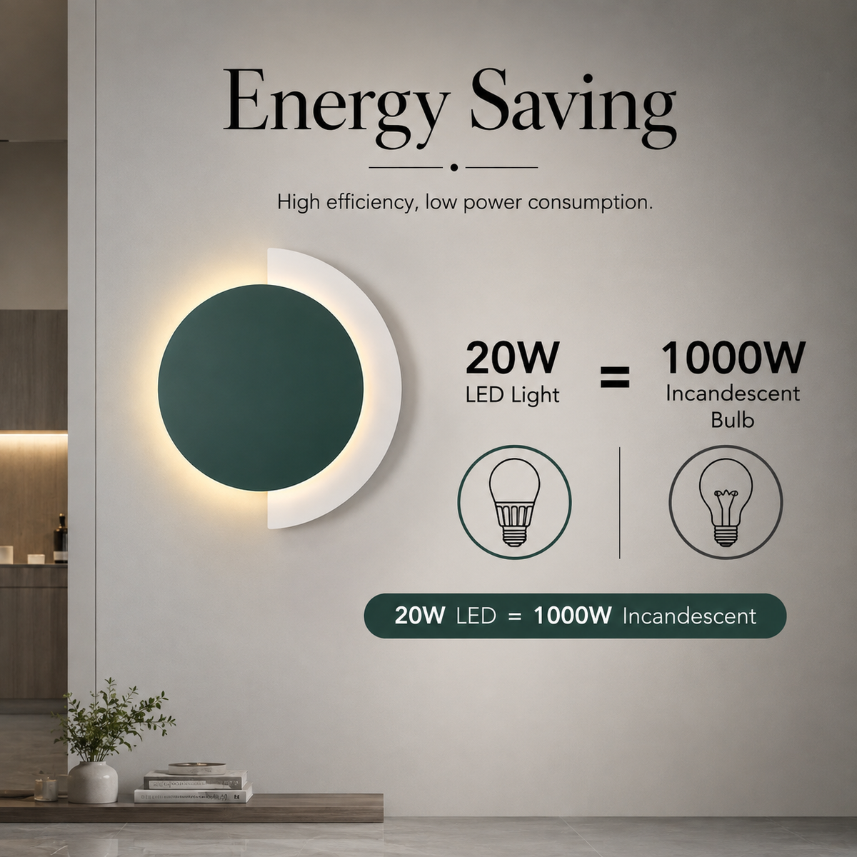 Aplica LED de perete verde, Ø24 cm, 20 W, 3 temperaturi de culoare
