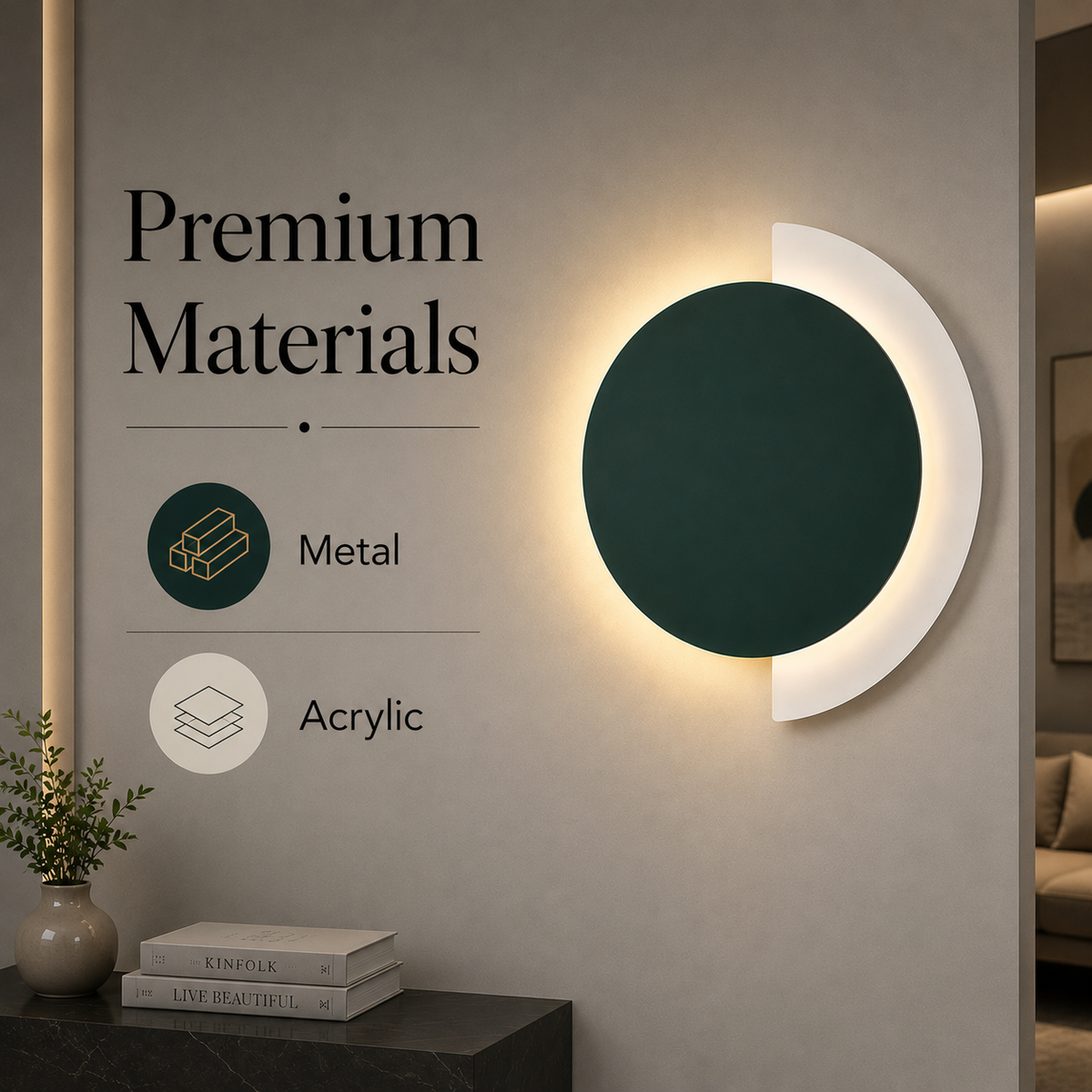 Aplica LED de perete verde, Ø24 cm, 20 W, 3 temperaturi de culoare