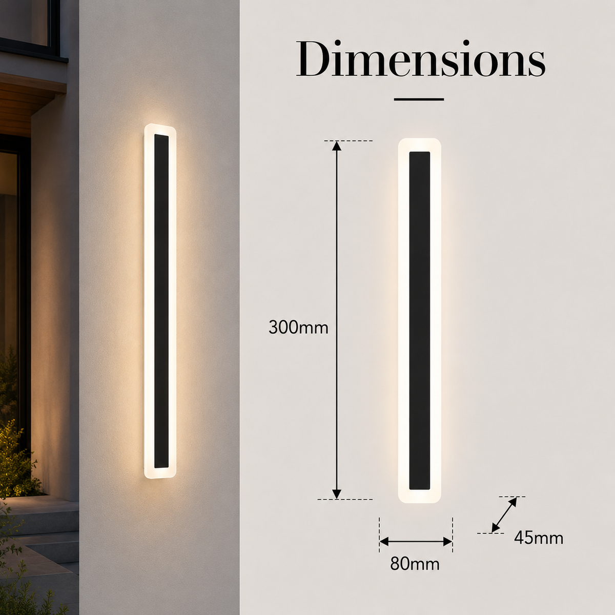 Aplică LED de exterior neagră, 30 cm, IP65, cu 3 culori de lumină