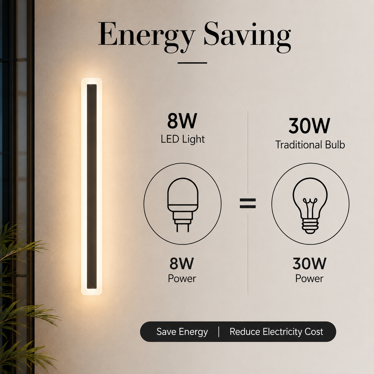 Aplică LED de exterior neagră, 30 cm, IP65, cu 3 culori de lumină