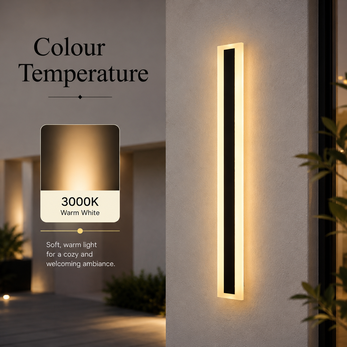 Aplică LED de exterior neagră, 30 cm, IP65, cu 3 culori de lumină