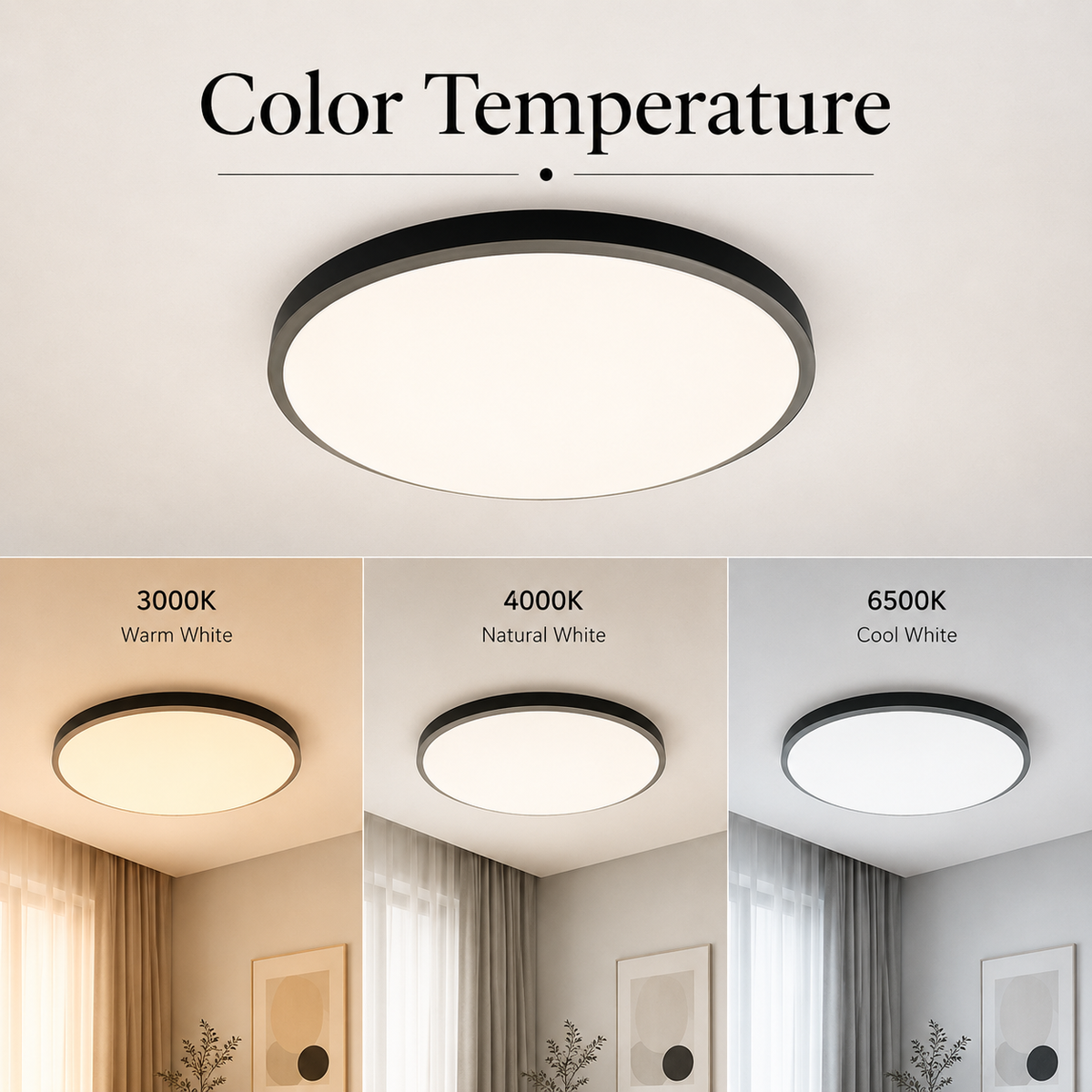 Spot LED rotund dublu, negru, 35 cm, 2400 lm, 3 culori, IP44