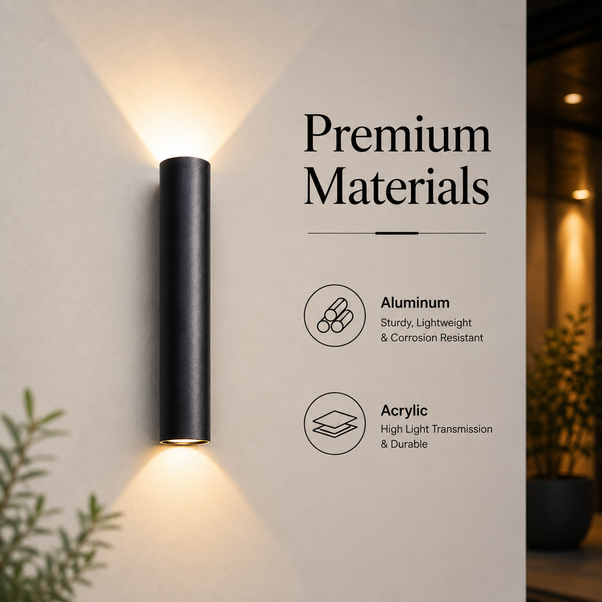 Aplica LED cilindrică de perete, neagră, 6 W, 50 cm, 3 culori, IP20