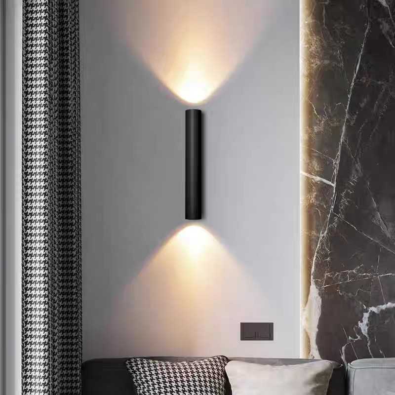 Aplica LED cilindrică de perete, neagră, 6 W, 50 cm, 3 culori, IP20