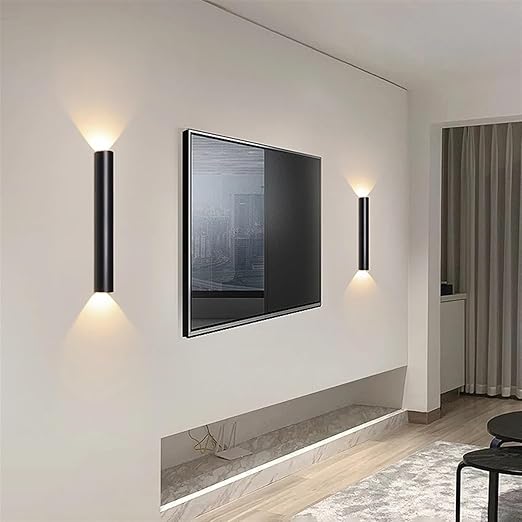 Aplica LED cilindrică de perete, neagră, 6 W, 50 cm, 3 culori, IP20