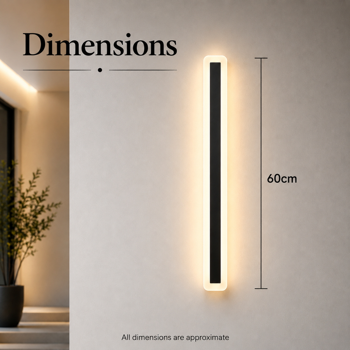 Aplică LED de exterior 90 cm, IP65, 3 temperaturi de culoare, neagră