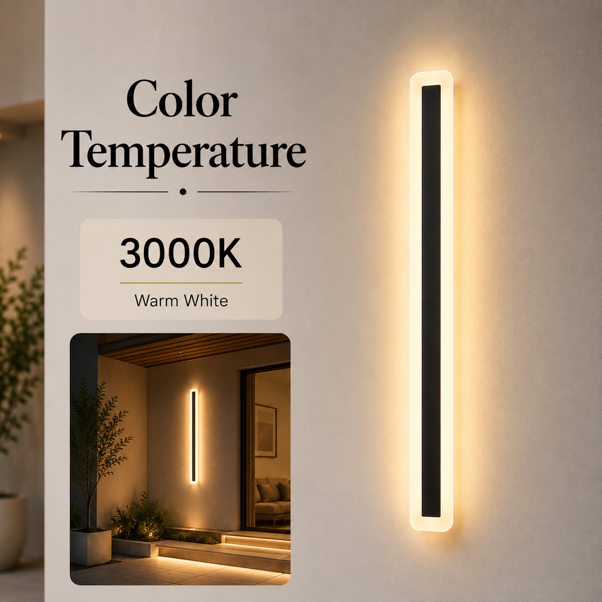 Aplică LED de exterior 90 cm, IP65, 3 temperaturi de culoare, neagră
